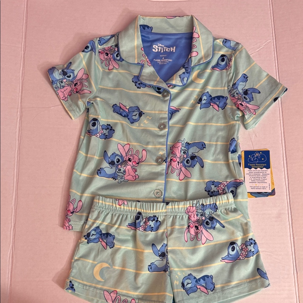 Disney Stitch Kids Pajama Set - Green and Pink